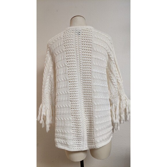 Women's CAbi #5803 Cream Fringe Fiesta Poncho Sweater Top Small EXCELLENT!! - Picture 7 of 12